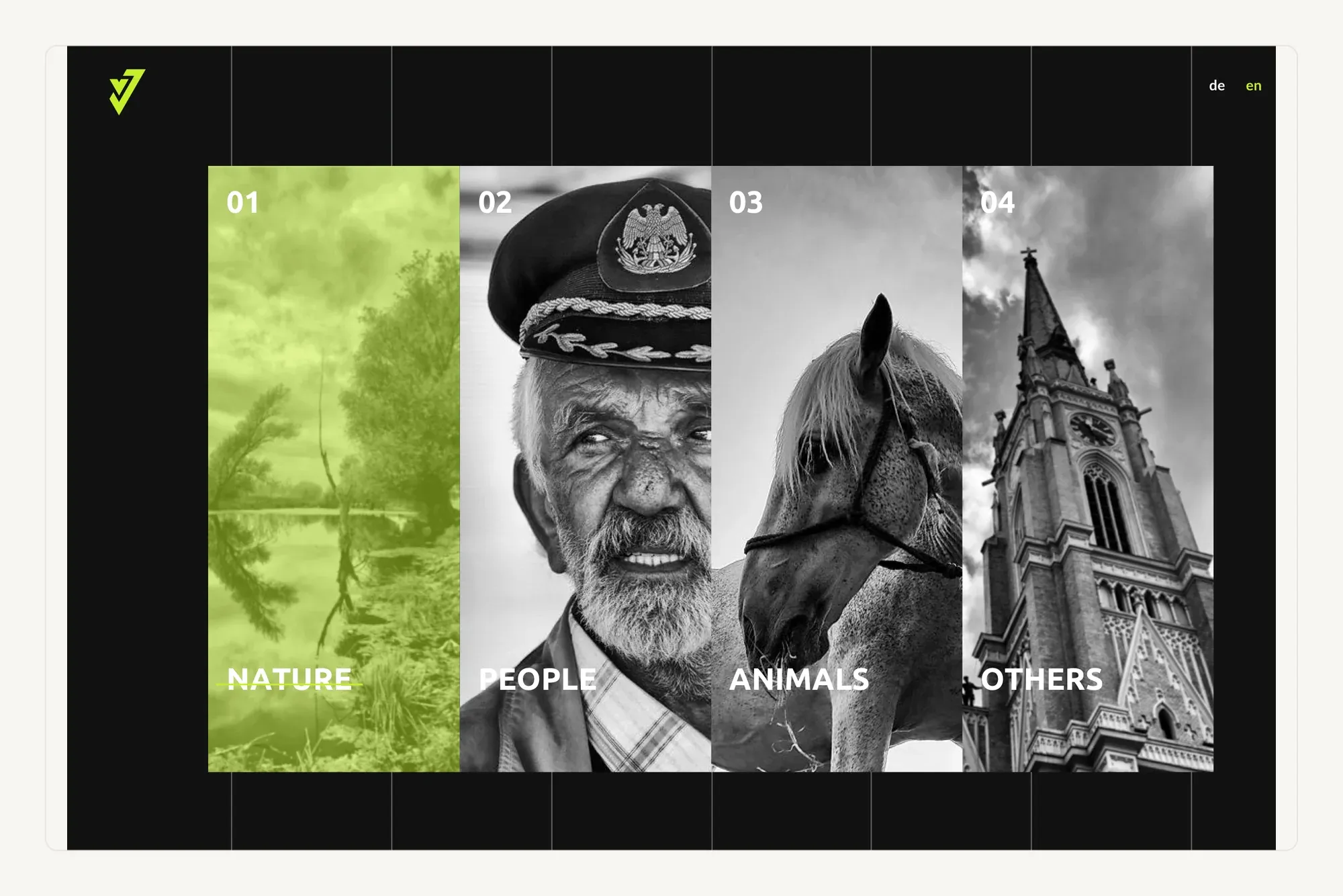 The Jan Valo Photography category screen with nature, people, animals and others.
