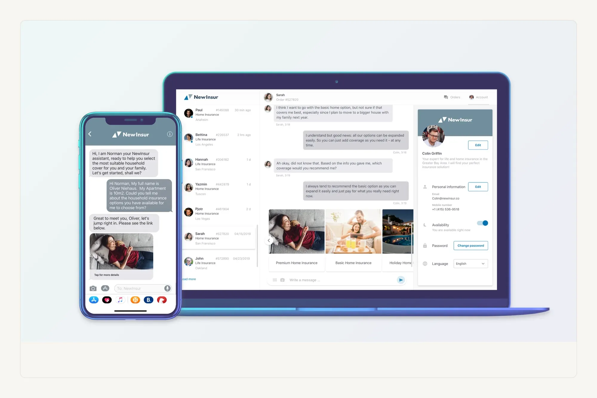 The Mesaic marketing site shown on a laptop beside the mobile layout.